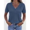 imagePRETTYGARDEN Womens Short Sleeve Sweaters V Neck Business Casual Tops Lightweight Sweater Shirts 2026 Summer Spring OutfitsGrey Blue
