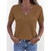imagePRETTYGARDEN Womens Short Sleeve Sweaters V Neck Business Casual Tops Lightweight Sweater Shirts 2026 Summer Spring OutfitsKhaki