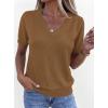 imagePRETTYGARDEN Womens Short Sleeve Sweaters V Neck Business Casual Tops Lightweight Sweater Shirts 2026 Summer Spring OutfitsKhaki
