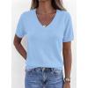 imagePRETTYGARDEN Womens Short Sleeve Sweaters V Neck Business Casual Tops Lightweight Sweater Shirts 2026 Summer Spring OutfitsLight Blue