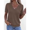 imagePRETTYGARDEN Womens Short Sleeve Sweaters V Neck Business Casual Tops Lightweight Sweater Shirts 2026 Summer Spring OutfitsLight Brown