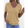 imagePRETTYGARDEN Womens Short Sleeve Sweaters V Neck Business Casual Tops Lightweight Sweater Shirts 2026 Summer Spring OutfitsLight Khaki