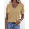 imagePRETTYGARDEN Womens Short Sleeve Sweaters V Neck Business Casual Tops Lightweight Sweater Shirts 2026 Summer Spring OutfitsLight Khaki