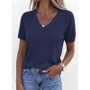 imagePRETTYGARDEN Womens Short Sleeve Sweaters V Neck Business Casual Tops Lightweight Sweater Shirts 2026 Summer Spring OutfitsNavy Blue