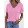 imagePRETTYGARDEN Womens Short Sleeve Sweaters V Neck Business Casual Tops Lightweight Sweater Shirts 2026 Summer Spring OutfitsPink