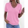 imagePRETTYGARDEN Womens Short Sleeve Sweaters V Neck Business Casual Tops Lightweight Sweater Shirts 2026 Summer Spring OutfitsPink