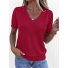 imagePRETTYGARDEN Womens Short Sleeve Sweaters V Neck Business Casual Tops Lightweight Sweater Shirts 2026 Summer Spring OutfitsRed