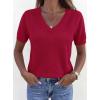 imagePRETTYGARDEN Womens Short Sleeve Sweaters V Neck Business Casual Tops Lightweight Sweater Shirts 2026 Summer Spring OutfitsRed