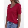 imagePRETTYGARDEN Womens Short Sleeve Sweaters V Neck Business Casual Tops Lightweight Sweater Shirts 2026 Summer Spring OutfitsRed