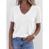 imagePRETTYGARDEN Womens Short Sleeve Sweaters V Neck Business Casual Tops Lightweight Sweater Shirts 2026 Summer Spring OutfitsWhite