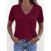 imagePRETTYGARDEN Womens Short Sleeve Sweaters V Neck Business Casual Tops Lightweight Sweater Shirts 2026 Summer Spring OutfitsWine Red