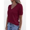 imagePRETTYGARDEN Womens Short Sleeve Sweaters V Neck Business Casual Tops Lightweight Sweater Shirts 2026 Summer Spring OutfitsWine Red