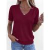imagePRETTYGARDEN Womens Short Sleeve Sweaters V Neck Business Casual Tops Lightweight Sweater Shirts 2026 Summer Spring OutfitsWine Red