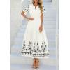 imagePRETTYGARDEN Womens Summer Boho Maxi Dress 2026 Spring Floral Short Sleeve V Neck A Line Flowy Beach Wedding Guest DressesBeige