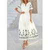 imagePRETTYGARDEN Womens Summer Boho Maxi Dress 2026 Spring Floral Short Sleeve V Neck A Line Flowy Beach Wedding Guest DressesBeige