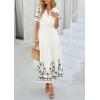 imagePRETTYGARDEN Womens Summer Boho Maxi Dress 2026 Spring Floral Short Sleeve V Neck A Line Flowy Beach Wedding Guest DressesBeige