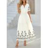 imagePRETTYGARDEN Womens Summer Boho Maxi Dress 2026 Spring Floral Short Sleeve V Neck A Line Flowy Beach Wedding Guest DressesBeige
