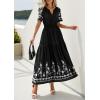 imagePRETTYGARDEN Womens Summer Boho Maxi Dress 2026 Spring Floral Short Sleeve V Neck A Line Flowy Beach Wedding Guest DressesBlack