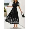 imagePRETTYGARDEN Womens Summer Boho Maxi Dress 2026 Spring Floral Short Sleeve V Neck A Line Flowy Beach Wedding Guest DressesBlack