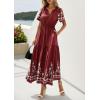 imagePRETTYGARDEN Womens Summer Boho Maxi Dress 2026 Spring Floral Short Sleeve V Neck A Line Flowy Beach Wedding Guest DressesBurgundy