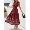 imagePRETTYGARDEN Womens Summer Boho Maxi Dress 2026 Spring Floral Short Sleeve V Neck A Line Flowy Beach Wedding Guest DressesBurgundy
