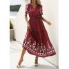 imagePRETTYGARDEN Womens Summer Boho Maxi Dress 2026 Spring Floral Short Sleeve V Neck A Line Flowy Beach Wedding Guest DressesBurgundy