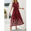 imagePRETTYGARDEN Womens Summer Boho Maxi Dress 2026 Spring Floral Short Sleeve V Neck A Line Flowy Beach Wedding Guest DressesBurgundy