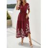 imagePRETTYGARDEN Womens Summer Boho Maxi Dress 2026 Spring Floral Short Sleeve V Neck A Line Flowy Beach Wedding Guest DressesBurgundy