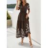 imagePRETTYGARDEN Womens Summer Boho Maxi Dress 2026 Spring Floral Short Sleeve V Neck A Line Flowy Beach Wedding Guest DressesCoffee