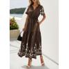 imagePRETTYGARDEN Womens Summer Boho Maxi Dress 2026 Spring Floral Short Sleeve V Neck A Line Flowy Beach Wedding Guest DressesCoffee