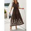 imagePRETTYGARDEN Womens Summer Boho Maxi Dress 2026 Spring Floral Short Sleeve V Neck A Line Flowy Beach Wedding Guest DressesCoffee