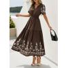 imagePRETTYGARDEN Womens Summer Boho Maxi Dress 2026 Spring Floral Short Sleeve V Neck A Line Flowy Beach Wedding Guest DressesCoffee