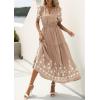imagePRETTYGARDEN Womens Summer Boho Maxi Dress 2026 Spring Floral Short Sleeve V Neck A Line Flowy Beach Wedding Guest DressesKhaki