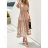 imagePRETTYGARDEN Womens Summer Boho Maxi Dress 2026 Spring Floral Short Sleeve V Neck A Line Flowy Beach Wedding Guest DressesKhaki