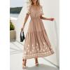 imagePRETTYGARDEN Womens Summer Boho Maxi Dress 2026 Spring Floral Short Sleeve V Neck A Line Flowy Beach Wedding Guest DressesKhaki