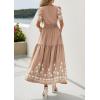imagePRETTYGARDEN Womens Summer Boho Maxi Dress 2026 Spring Floral Short Sleeve V Neck A Line Flowy Beach Wedding Guest DressesKhaki