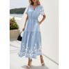imagePRETTYGARDEN Womens Summer Boho Maxi Dress 2026 Spring Floral Short Sleeve V Neck A Line Flowy Beach Wedding Guest DressesLight Blue