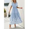 imagePRETTYGARDEN Womens Summer Boho Maxi Dress 2026 Spring Floral Short Sleeve V Neck A Line Flowy Beach Wedding Guest DressesLight Blue