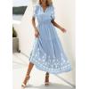 imagePRETTYGARDEN Womens Summer Boho Maxi Dress 2026 Spring Floral Short Sleeve V Neck A Line Flowy Beach Wedding Guest DressesLight Blue