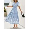 imagePRETTYGARDEN Womens Summer Boho Maxi Dress 2026 Spring Floral Short Sleeve V Neck A Line Flowy Beach Wedding Guest DressesLight Blue