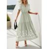 imagePRETTYGARDEN Womens Summer Boho Maxi Dress 2026 Spring Floral Short Sleeve V Neck A Line Flowy Beach Wedding Guest DressesLight Green