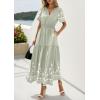 imagePRETTYGARDEN Womens Summer Boho Maxi Dress 2026 Spring Floral Short Sleeve V Neck A Line Flowy Beach Wedding Guest DressesLight Green