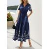 imagePRETTYGARDEN Womens Summer Boho Maxi Dress 2026 Spring Floral Short Sleeve V Neck A Line Flowy Beach Wedding Guest DressesNavy Blue