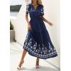 imagePRETTYGARDEN Womens Summer Boho Maxi Dress 2026 Spring Floral Short Sleeve V Neck A Line Flowy Beach Wedding Guest DressesNavy Blue