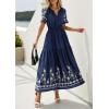 imagePRETTYGARDEN Womens Summer Boho Maxi Dress 2026 Spring Floral Short Sleeve V Neck A Line Flowy Beach Wedding Guest DressesNavy Blue