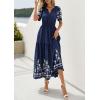 imagePRETTYGARDEN Womens Summer Boho Maxi Dress 2026 Spring Floral Short Sleeve V Neck A Line Flowy Beach Wedding Guest DressesNavy Blue