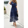 imagePRETTYGARDEN Womens Summer Boho Maxi Dress 2026 Spring Floral Short Sleeve V Neck A Line Flowy Beach Wedding Guest DressesNavy Blue