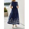 imagePRETTYGARDEN Womens Summer Boho Maxi Dress 2026 Spring Floral Short Sleeve V Neck A Line Flowy Beach Wedding Guest DressesNavy Blue