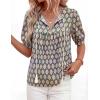 imagePRETTYGARDEN Womens Summer Boho Tops 2026 Tie Front V Neck Print Loose Fit Short Sleeve Peasant Blouses Vacation OutfitsBlue