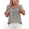 imagePRETTYGARDEN Womens Summer Boho Tops 2026 Tie Front V Neck Print Loose Fit Short Sleeve Peasant Blouses Vacation OutfitsBlue